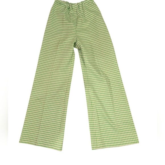 Women's 70s Vintage 3 Piece Polyester Green & White Checkered Leisure Suit Set - Picture 3 of 13